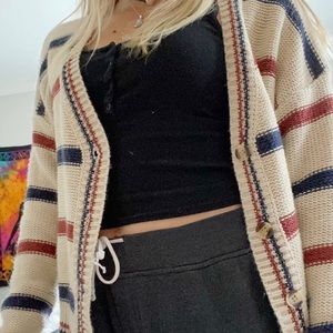 🍂 Tan, Navy blue, and Red Striped Cardigan 🍂